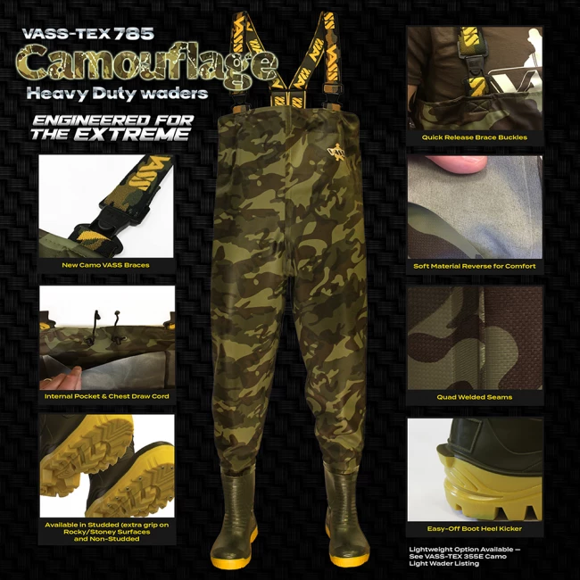 Apparel Vass Tackle Vass-Tex 785 Camouflage Waders *NON STUDDED* 1 Apparel Vass Tackle Vass-Tex 785 Camouflage Waders *NON STUDDED*