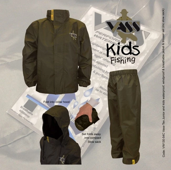 Apparel Vass Tackle Vass Kids & Junior Jacket & Trouser Set (lightweight & Waterproof/breathable)